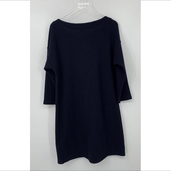 Talbots Honeycomb textured knit shift dress navy blue Nautical stretch new 1X - Picture 3 of 4